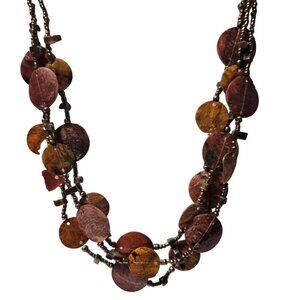 Handmade Boho Natural Shell Discs Bronze Beaded Necklace Multi Strand Jewelry